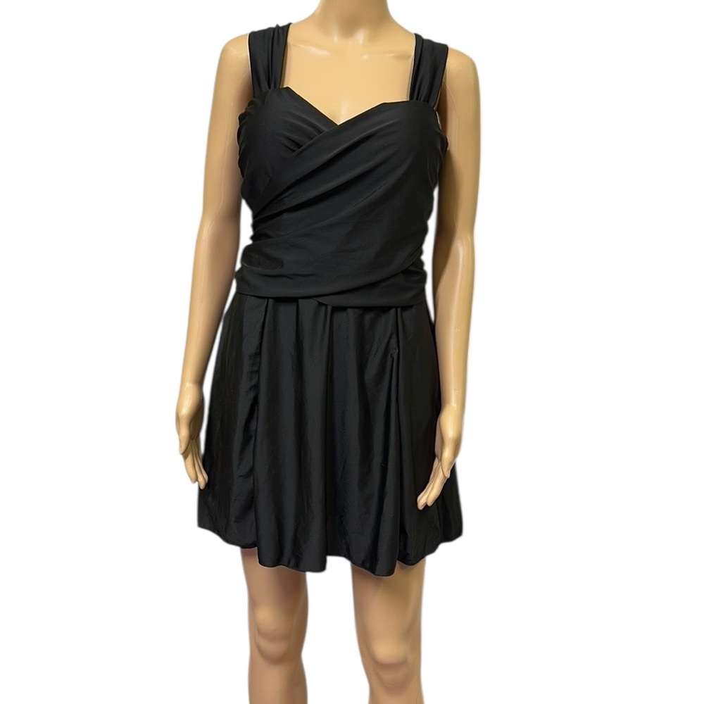 Black One Piece Modest Criss Cross Back Swim Dress Suit Womens Plus Size 6XL